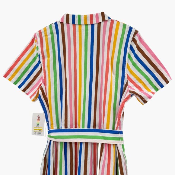 NEW Bullseye Pride Rainbow Striped Short Sleeve Maxi Shirt Dress Size Medium - Picture 8 of 11